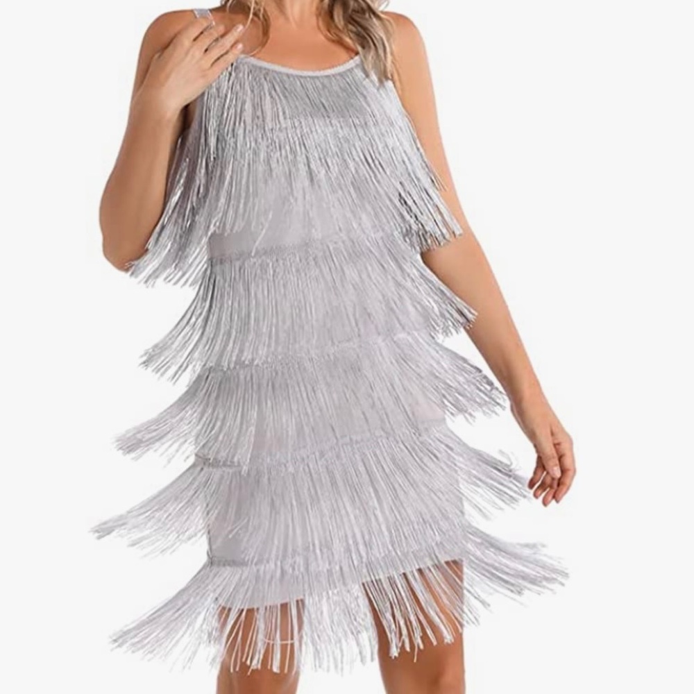 Gatsby-themed grey party dress, medium